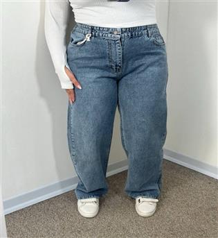 شلوار نیم بگ سایز بزرگ آبی کد 21326