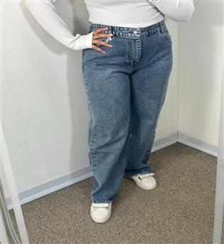 شلوار نیم بگ سایز بزرگ آبی کد 21326