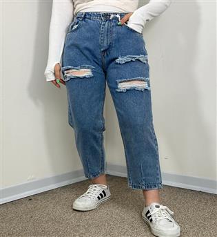 شلوار مام استایل آبی کد 6365