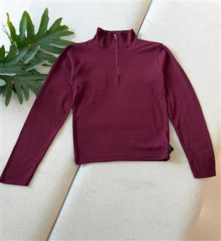 بلوز کش بافت نیم زیپ