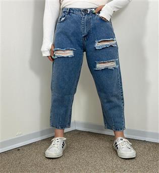 شلوار مام استایل آبی کد 6365